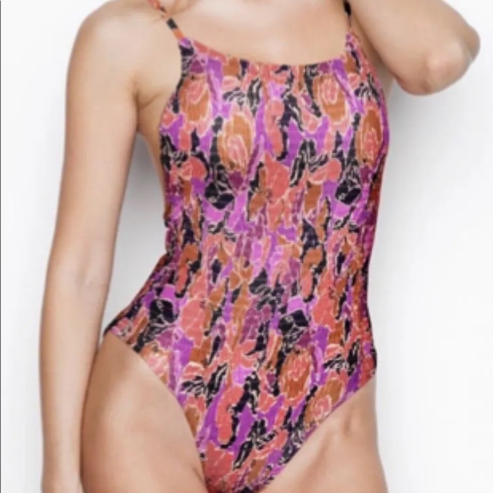 Victoria’s Secret One Piece Swimsuit Medium High Leg Cheeky Square Neck Shirred